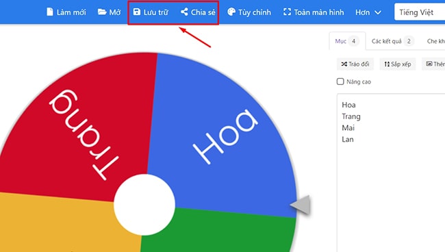 Tạo vòng quay may mắn bằng Wheel of names 2